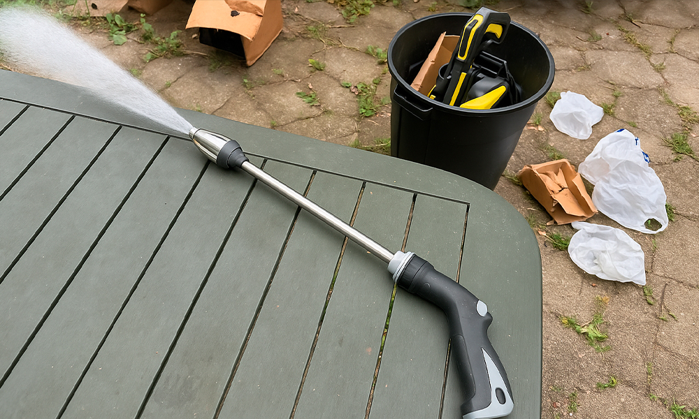 JetStorm cleaning an outdoor table